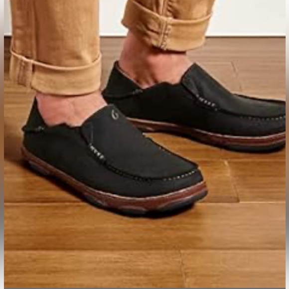Olukai Moloa Black Leather Slip On Loafers. Barely worn good condition.Sz. 11. - Picture 2 of 9